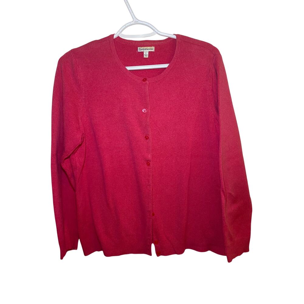 X151 Croft and Barrow Hot Pink Cardigan Size L Layering Career Work Lightweight